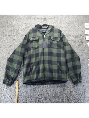 Outerwear Jacket Mens 2XL Green Plaid Hooded Full-Zip Cotton Blend *NWT8